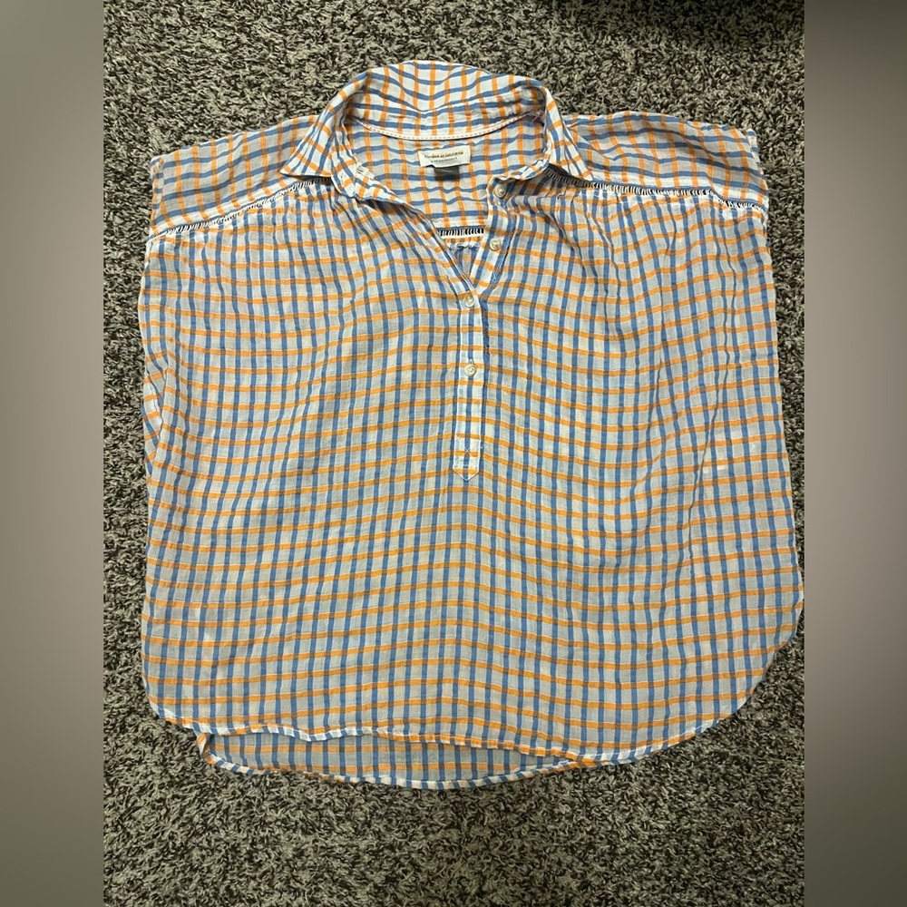 Pilcro Anthropologie Orange and Blue Plaid Top